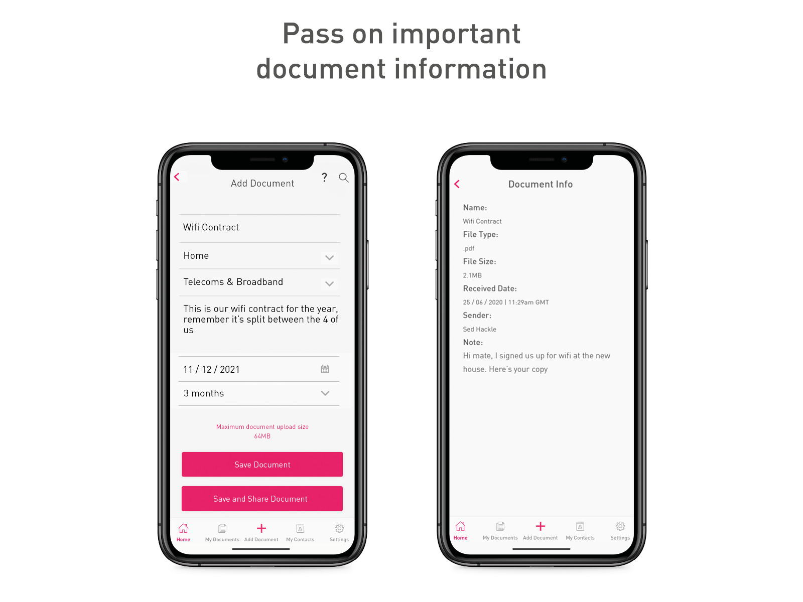 fyio add document and document info screens