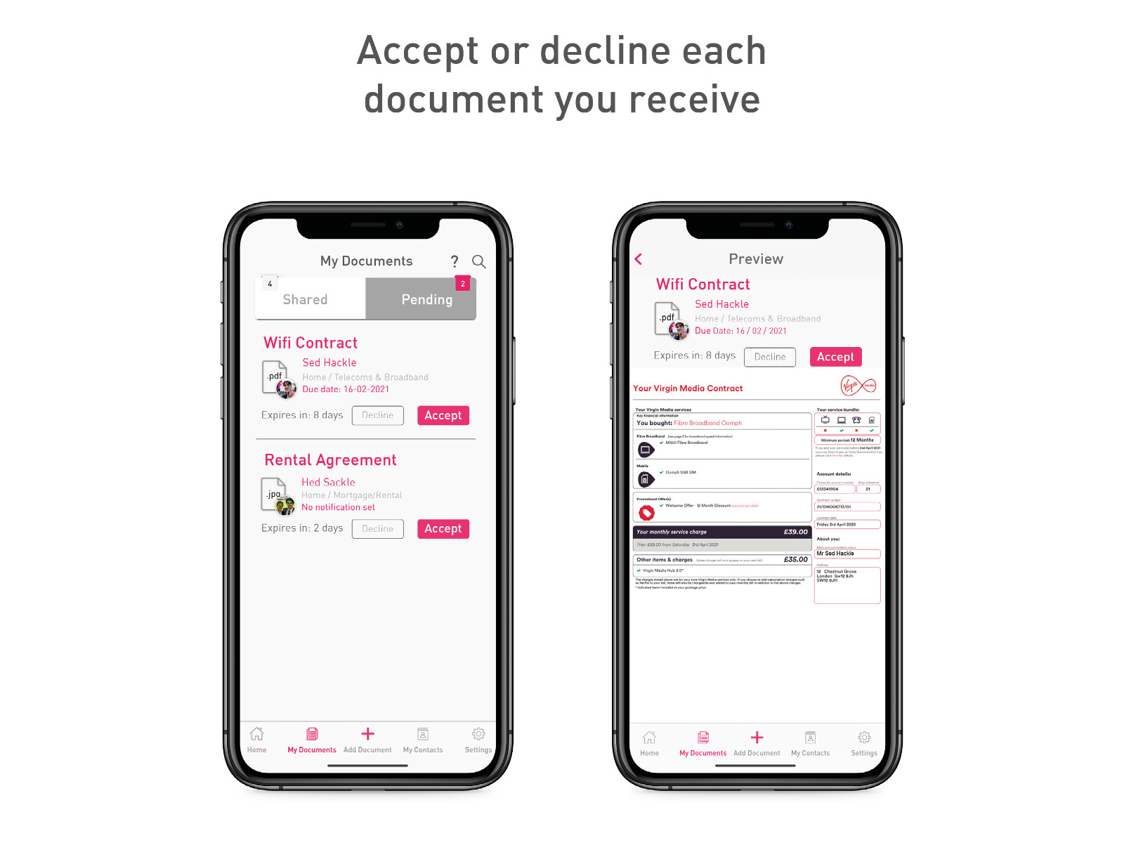 fyio accept or decline received documents with in-app preview