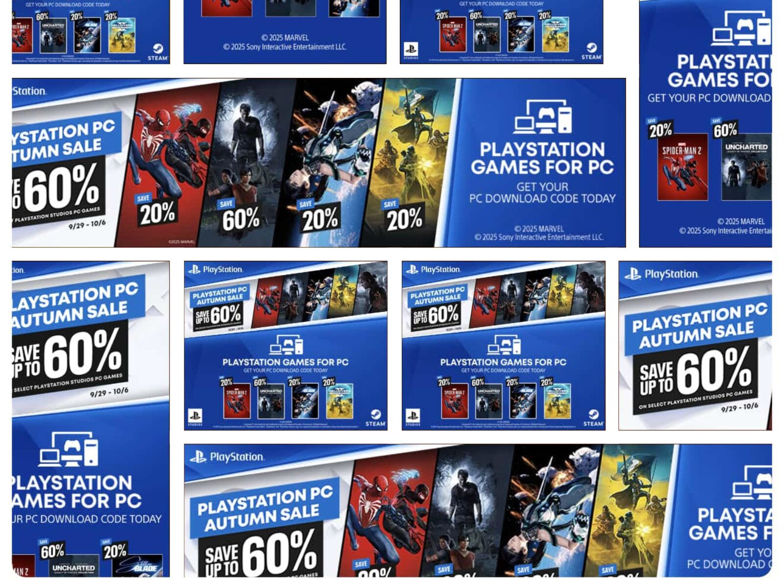 PlayStation PC Autumn Sale HTML5 display banner set across multiple ad formats